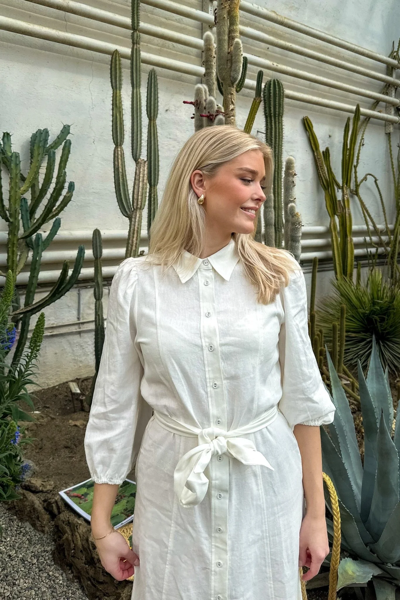 Flaxy 3/4 Linen Shirt Dress Star White - Image 3