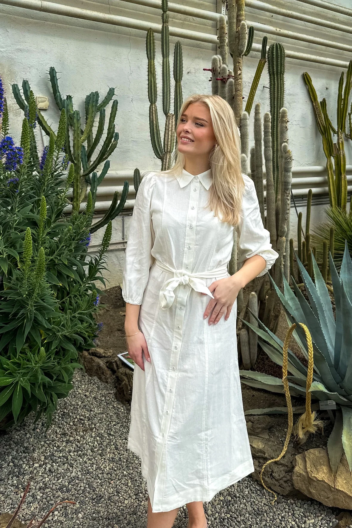 Flaxy 3/4 Linen Shirt Dress Star White - Image 4