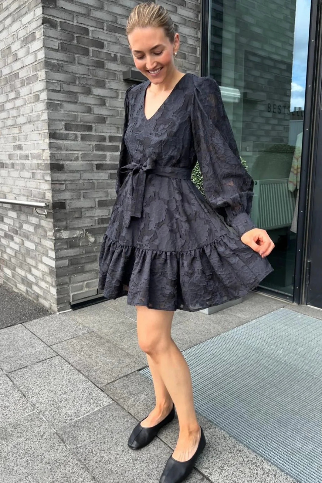 Calli-Sadie Ls Short V-Neck Dress Dark Sapphire