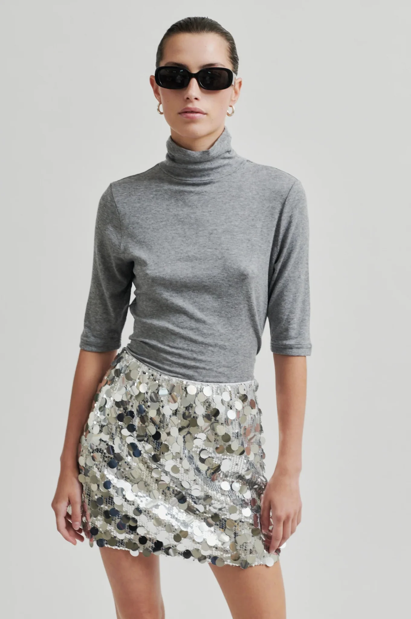 Honor Ss T-Neck Tee Grey Melange - Image 2
