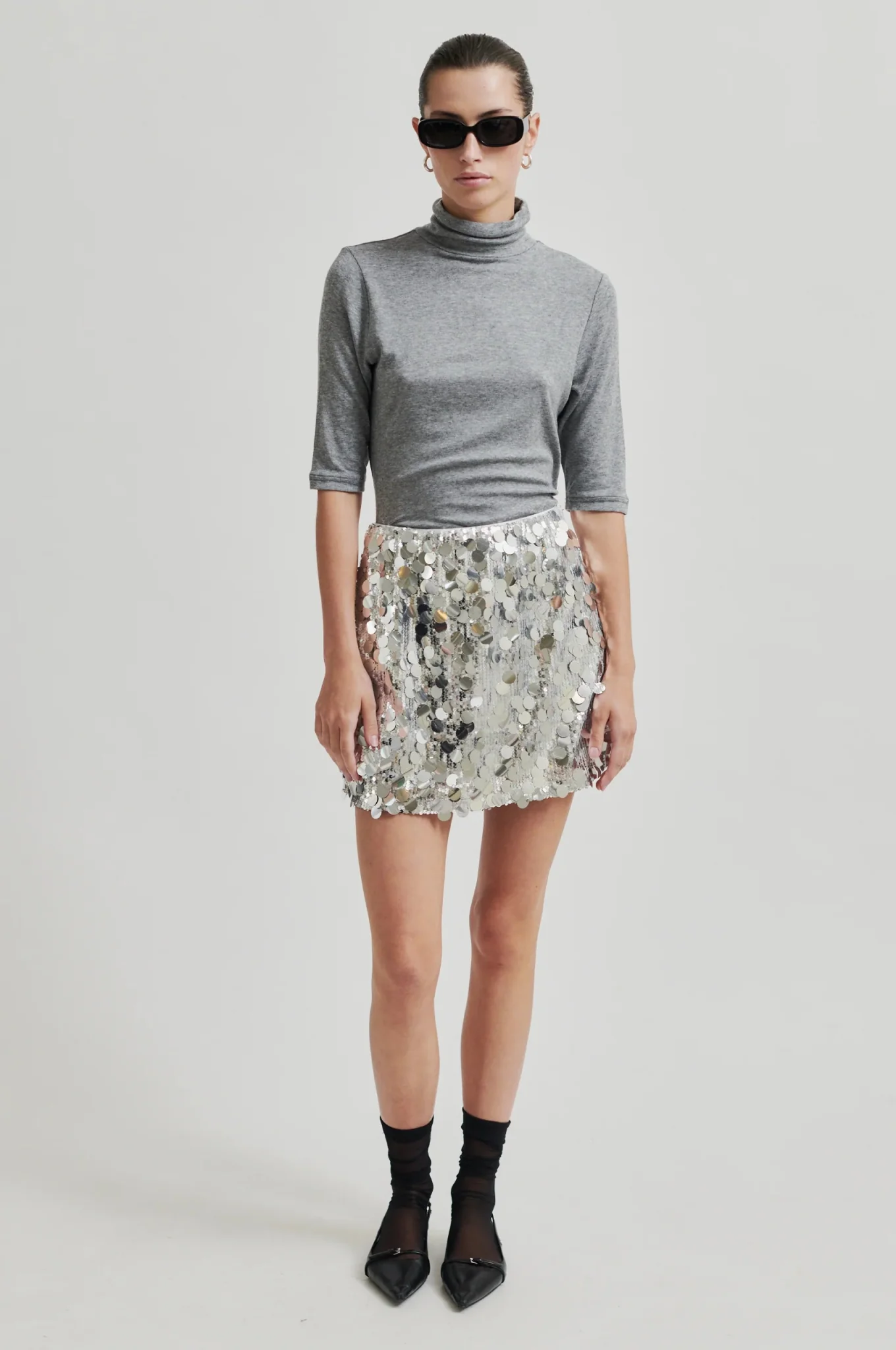 Honor Ss T-Neck Tee Grey Melange - Image 3