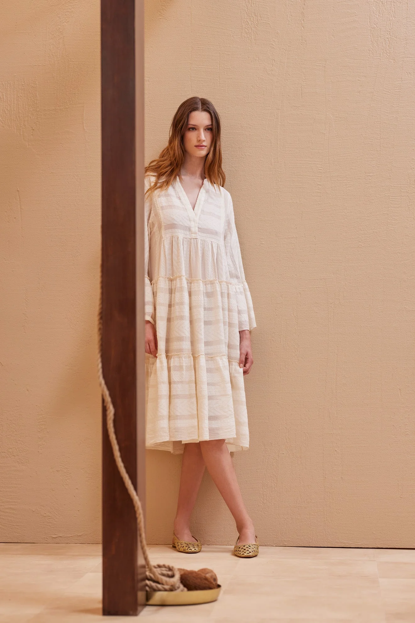 Ella Midi Dress Ecru/Offwhite - Image 2