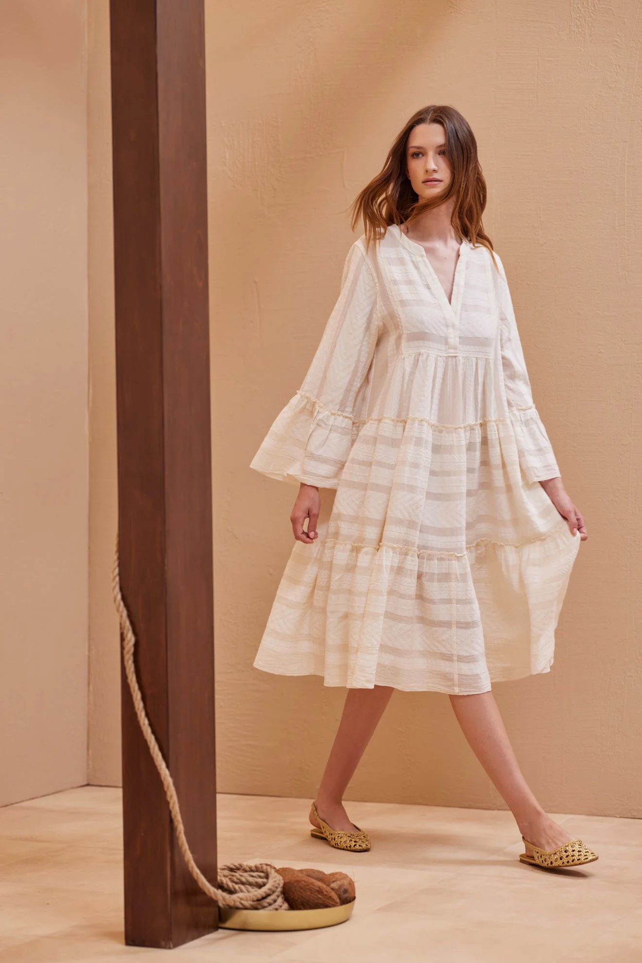 Ella Midi Dress Ecru/Offwhite - Image 3