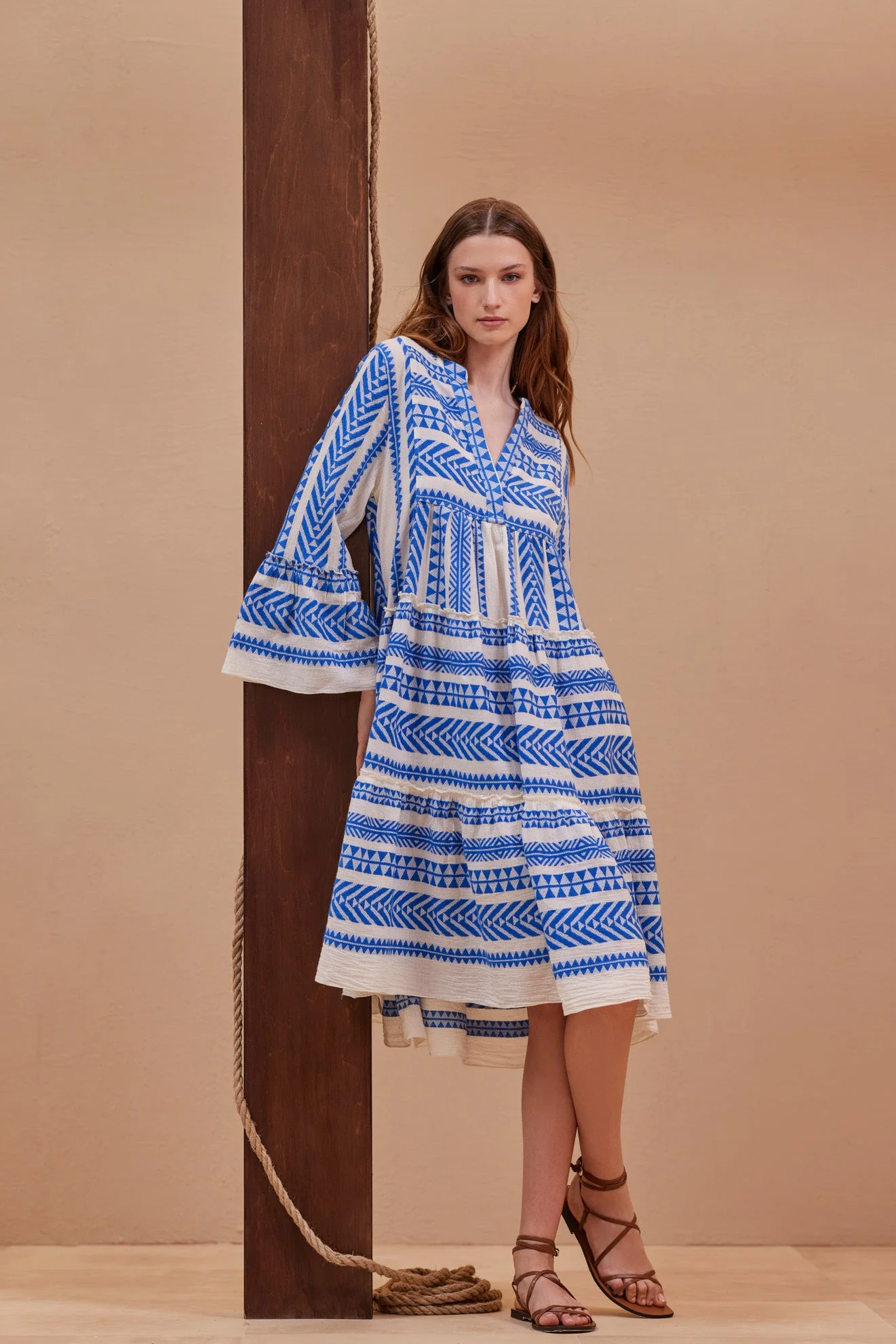 Ella Midi Dress offwhite/blue