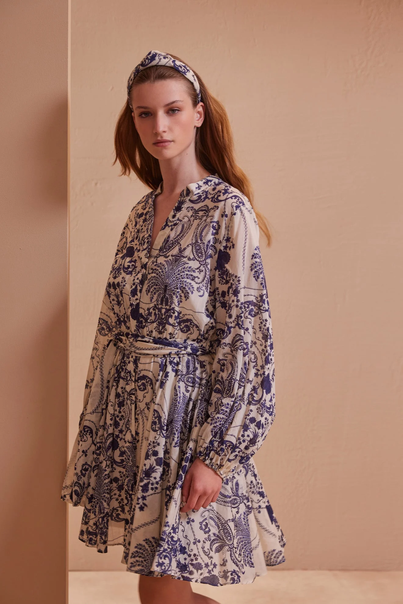 Megan Short Dress Offwhite / Blue - Image 6