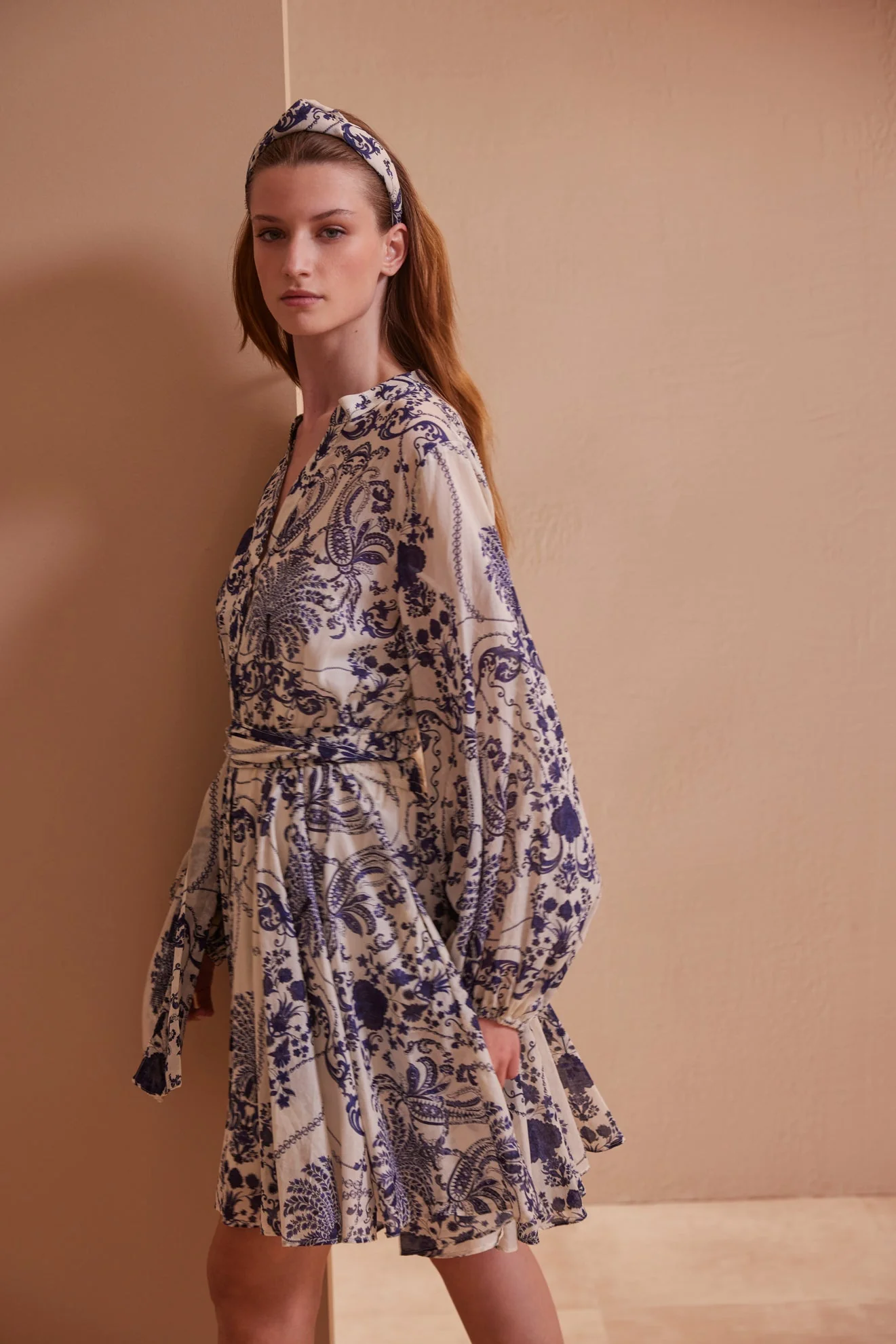 Megan Short Dress Offwhite / Blue - Image 7