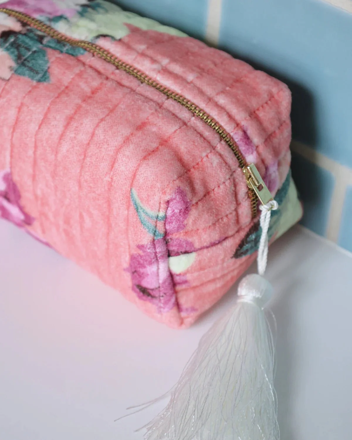 Makeup Bag Velvet Pink Posy