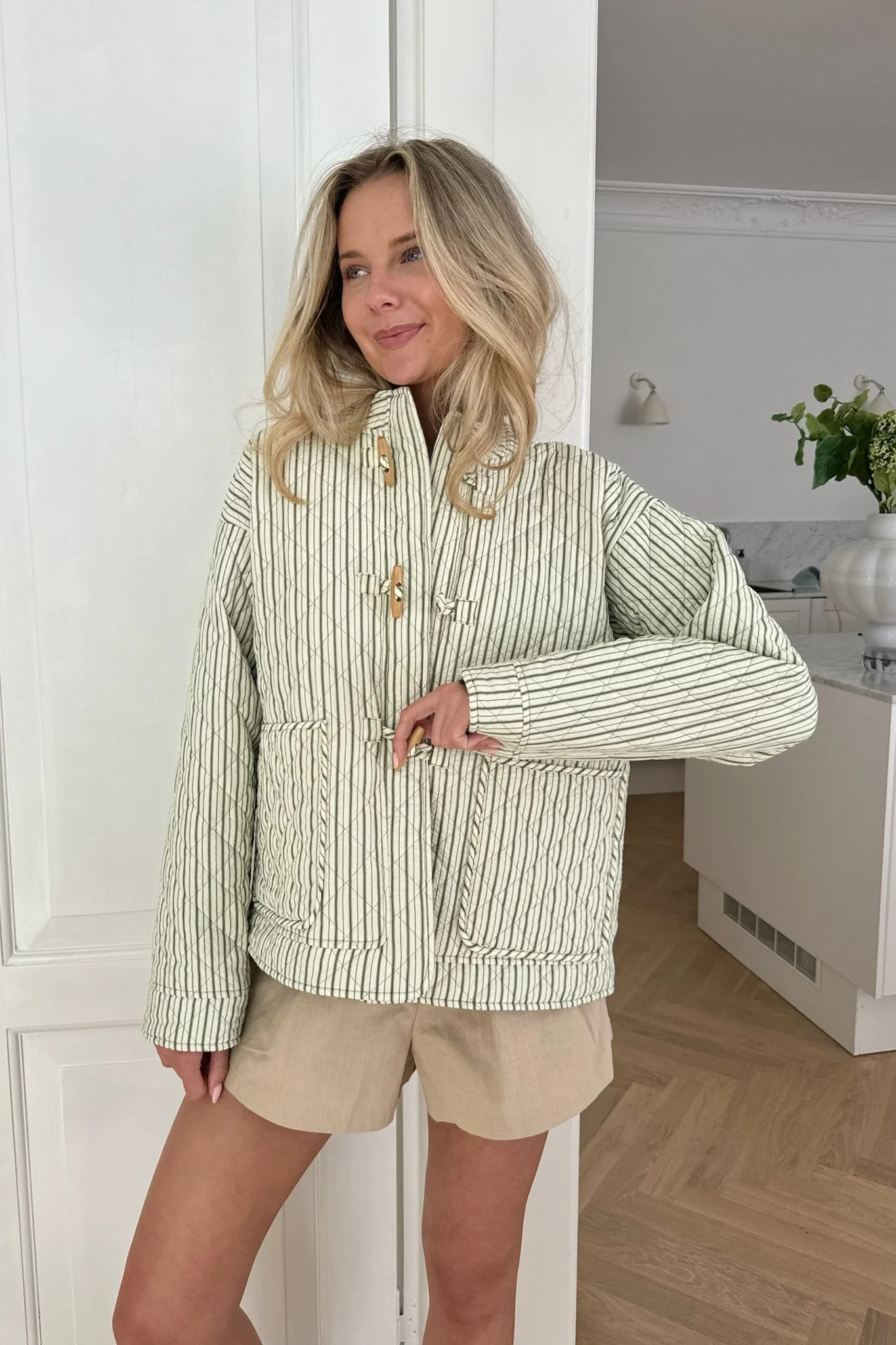 Emmaic Quilted Jacket Green Stripe