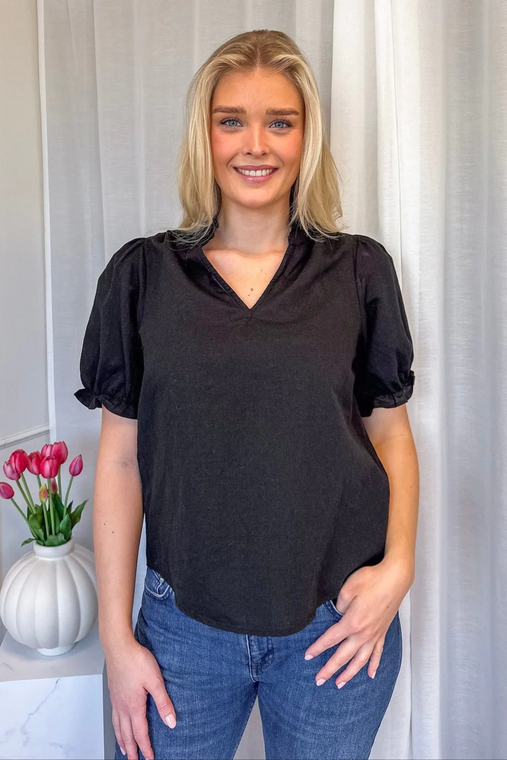 Odesa Linen Blouse Black - Image 3