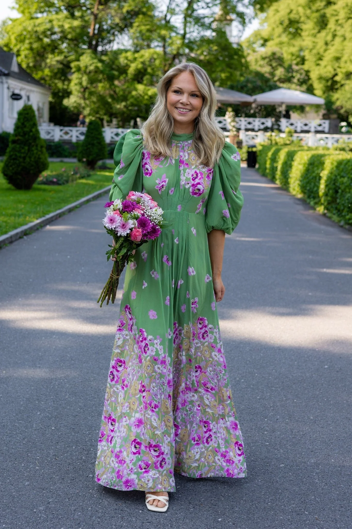 Crepe Tieback Gown Green Field