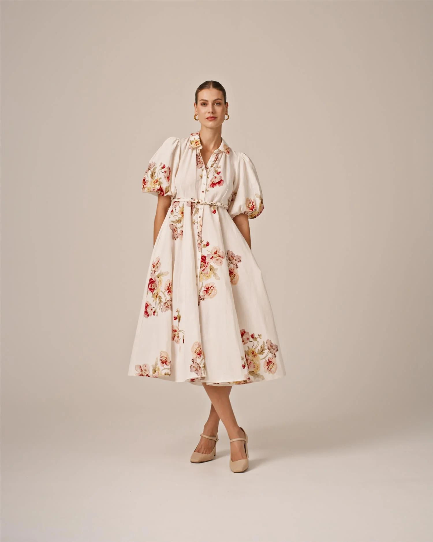 Linen Button-Down Dress Rosette - Image 2