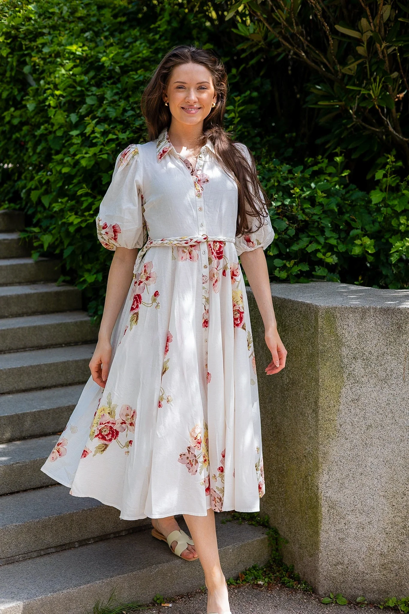 Linen Button-Down Dress Rosette - Image 3