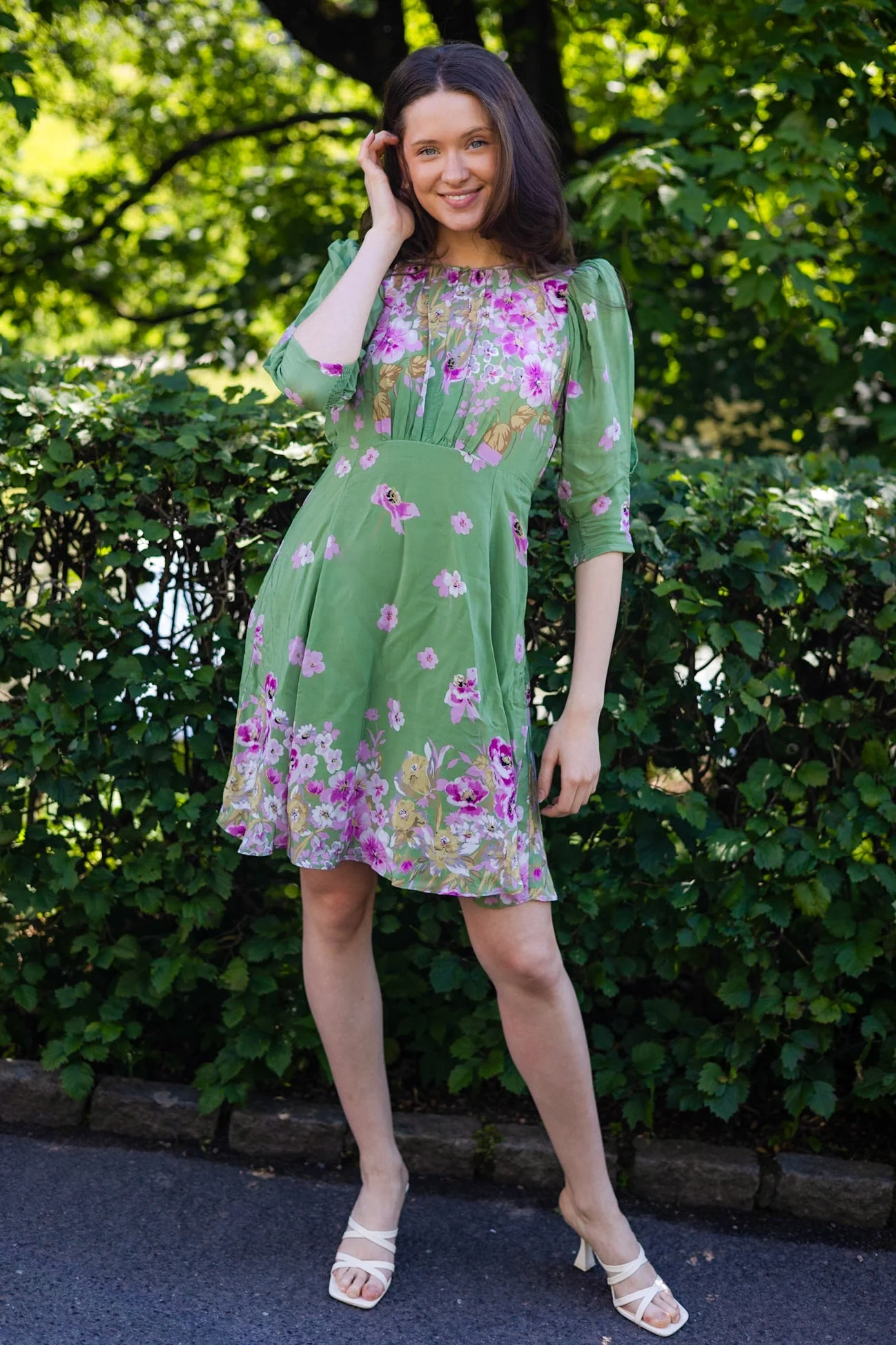 Crepe Mini Dress Green Field - Image 3
