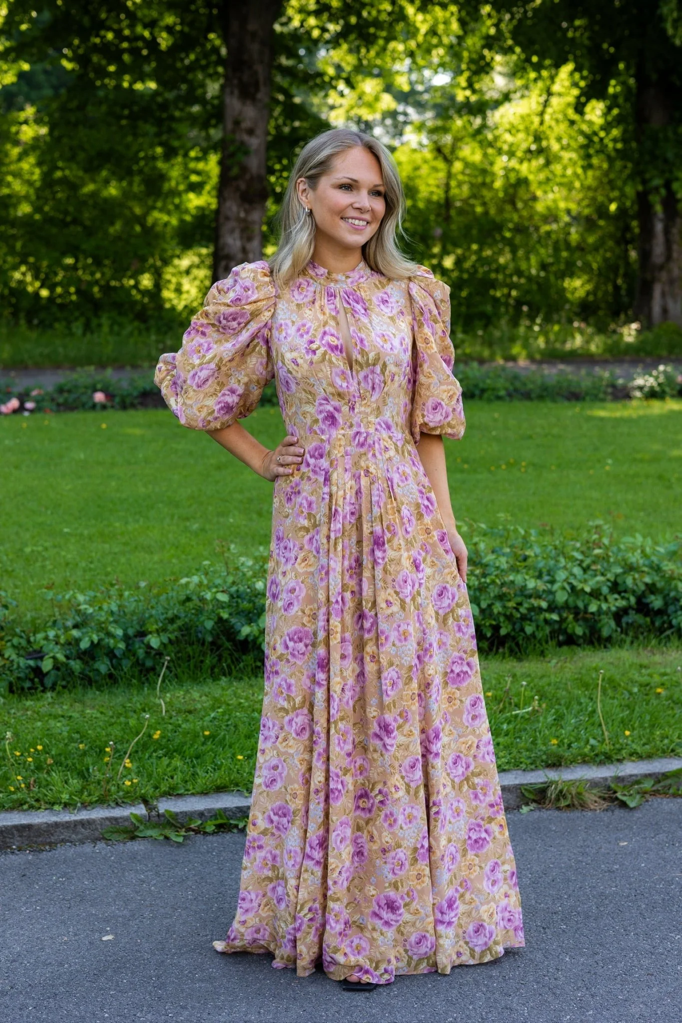 Crepe Tieback Gown Brushed Flowers - Image 2