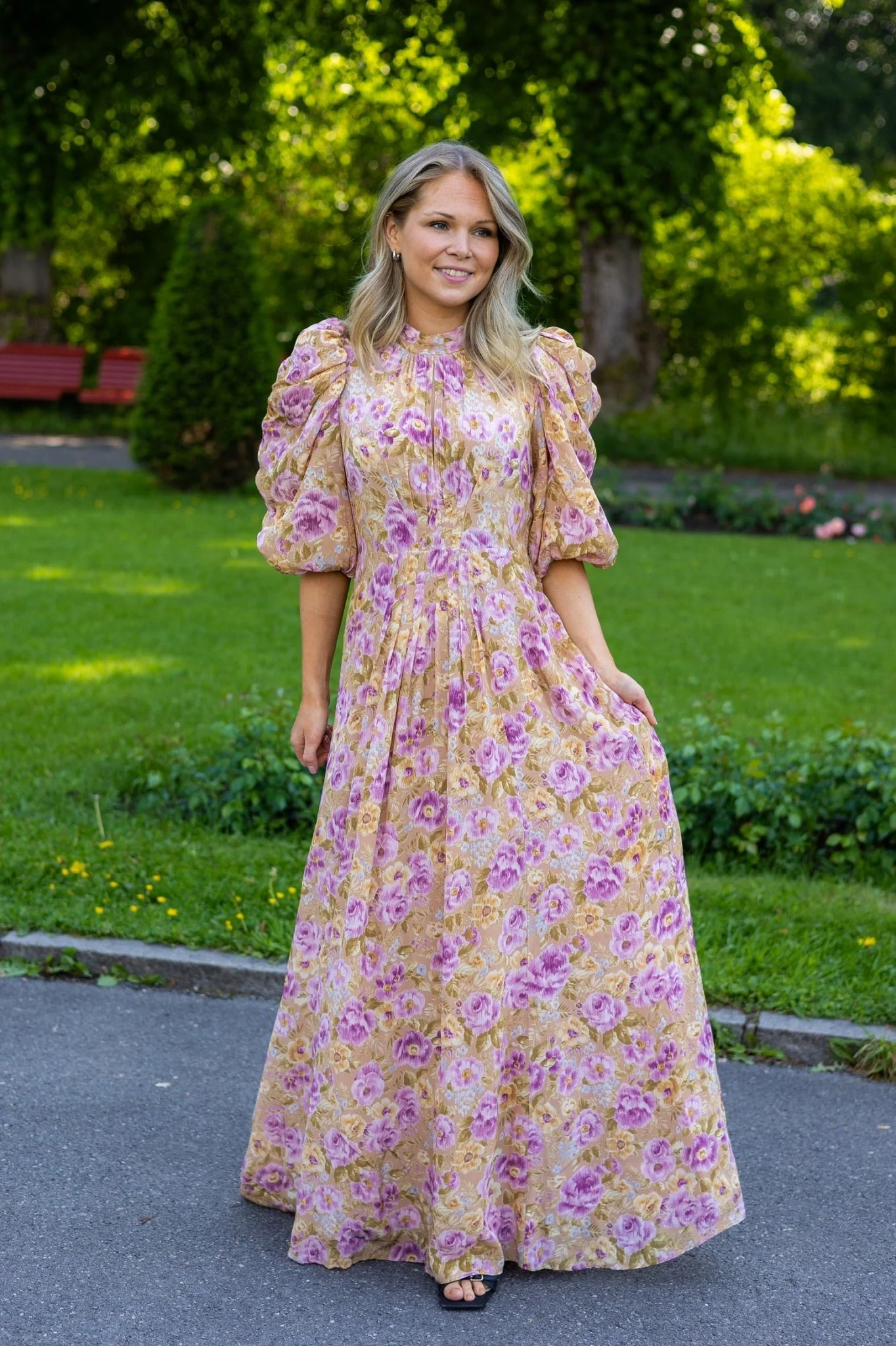 Crepe Tieback Gown Brushed Flowers - Image 3