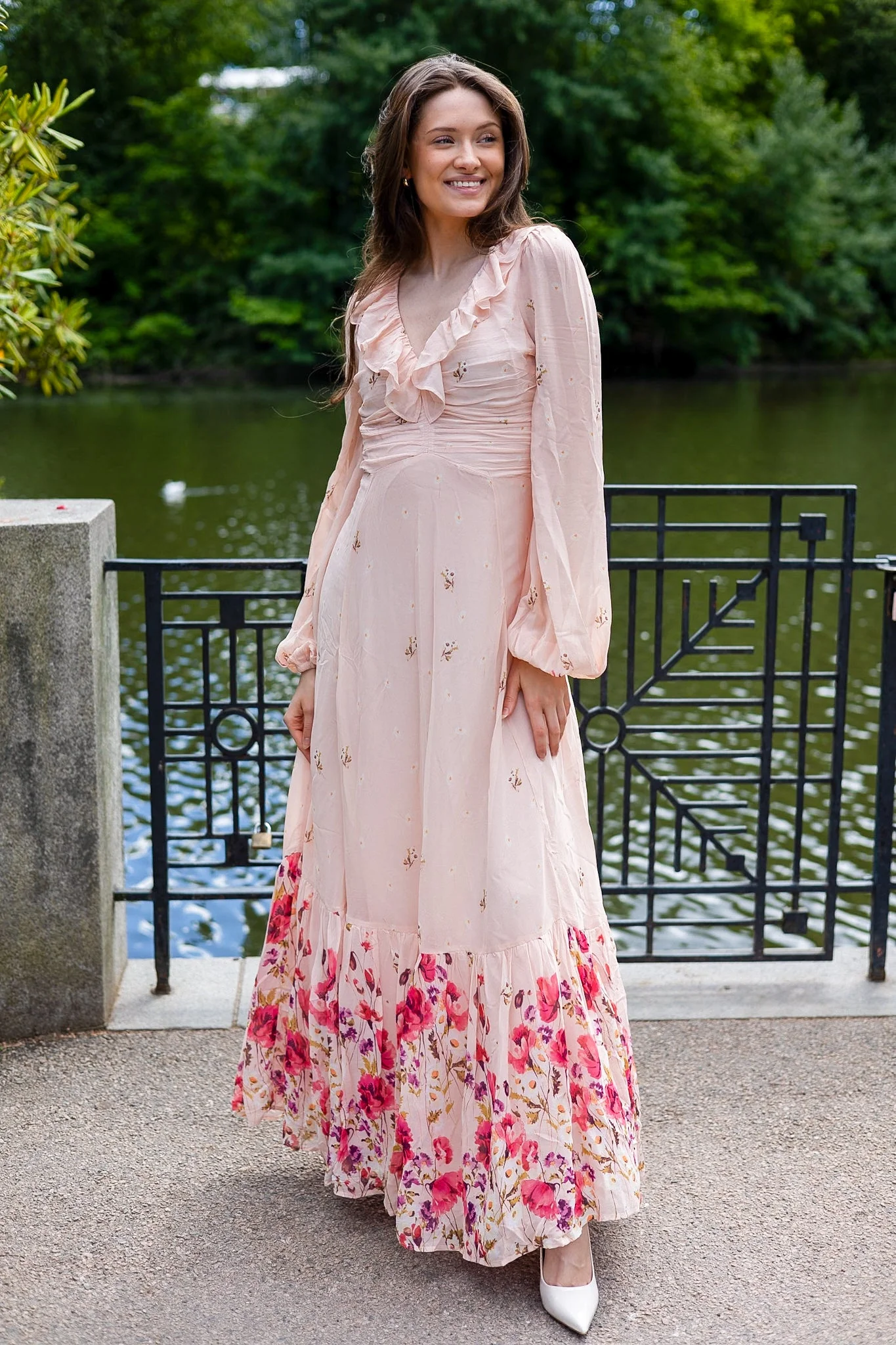 Georgette Ruffle Gown Wild Flowers