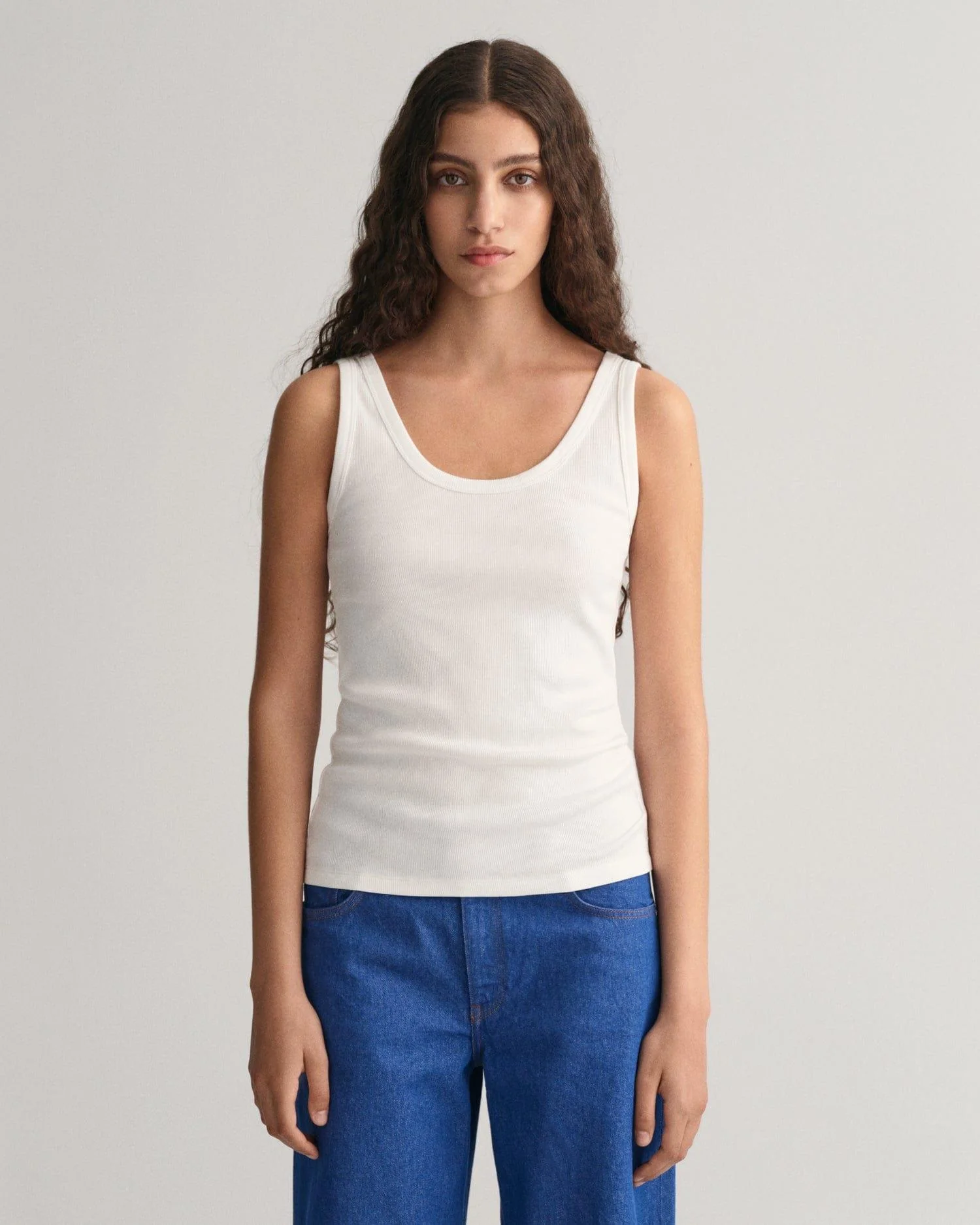 Slim Fit Ribbed Tank Top White - Image 2