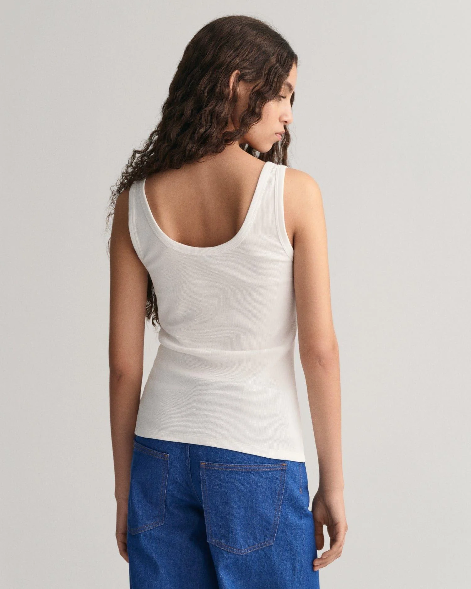 Slim Fit Ribbed Tank Top White - Image 4