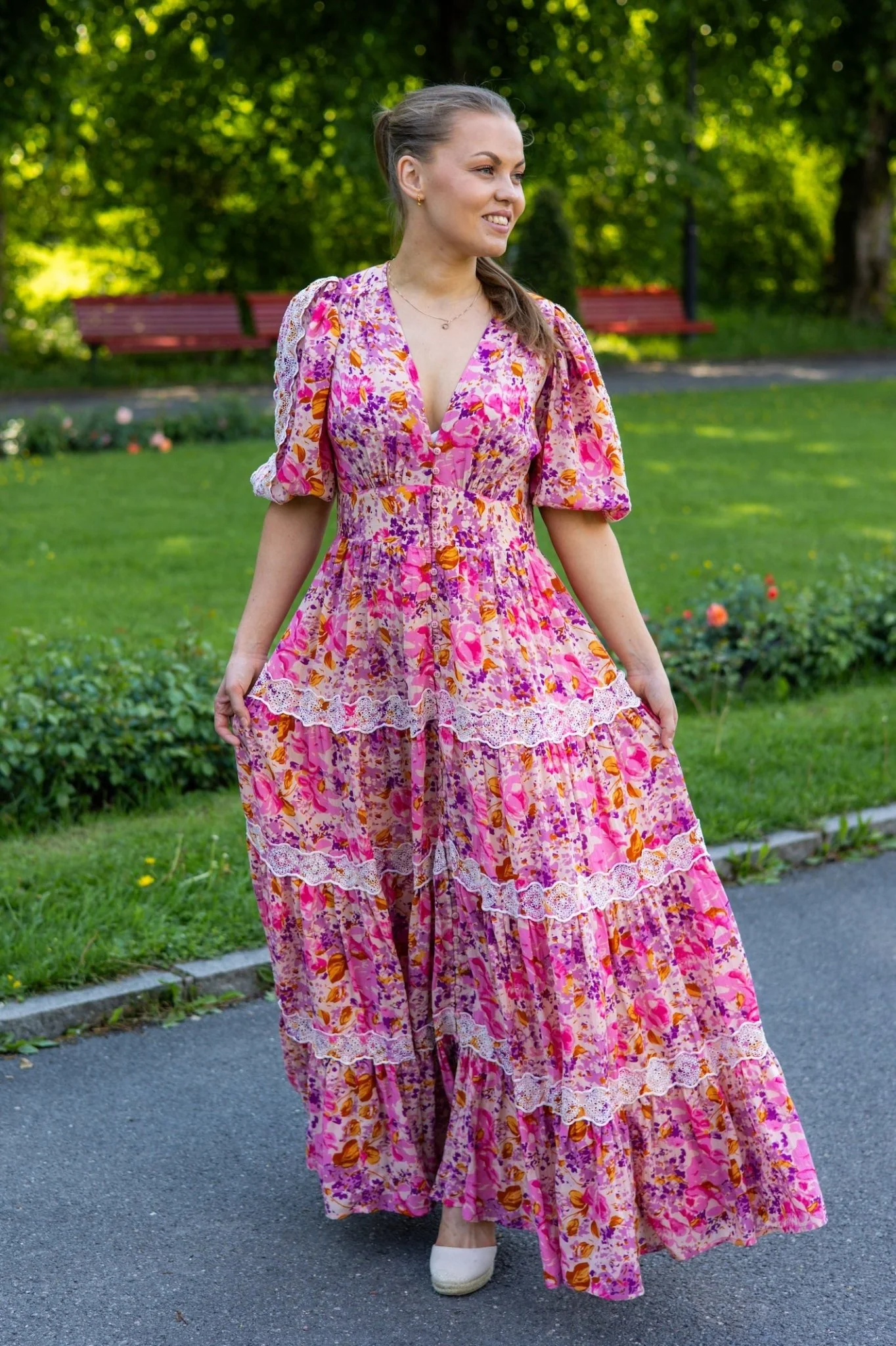 Cotton Slub Tiered Dress Hydrangea