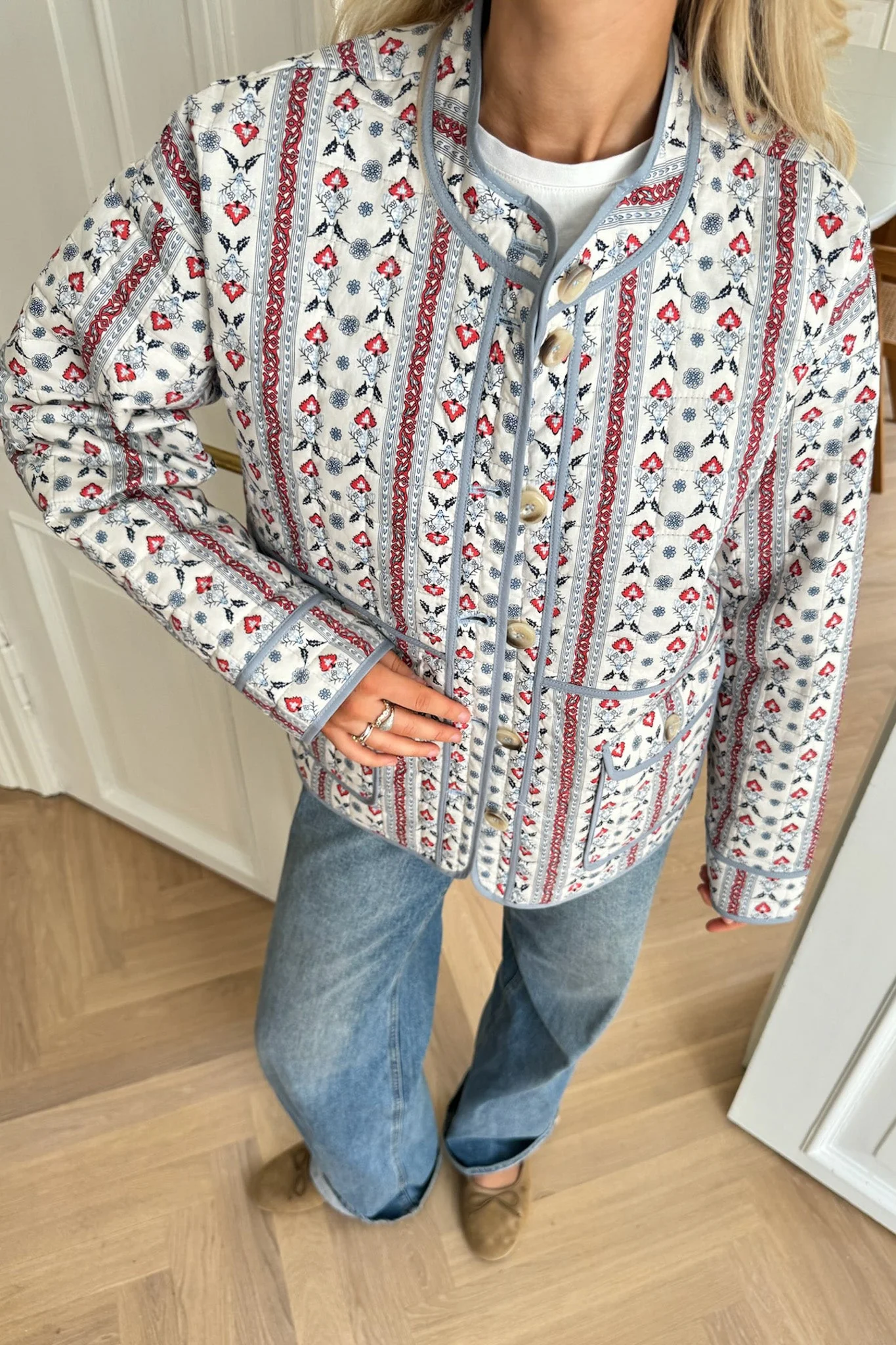 Emmyic Quilted Jacket Blue Red Print - Image 9