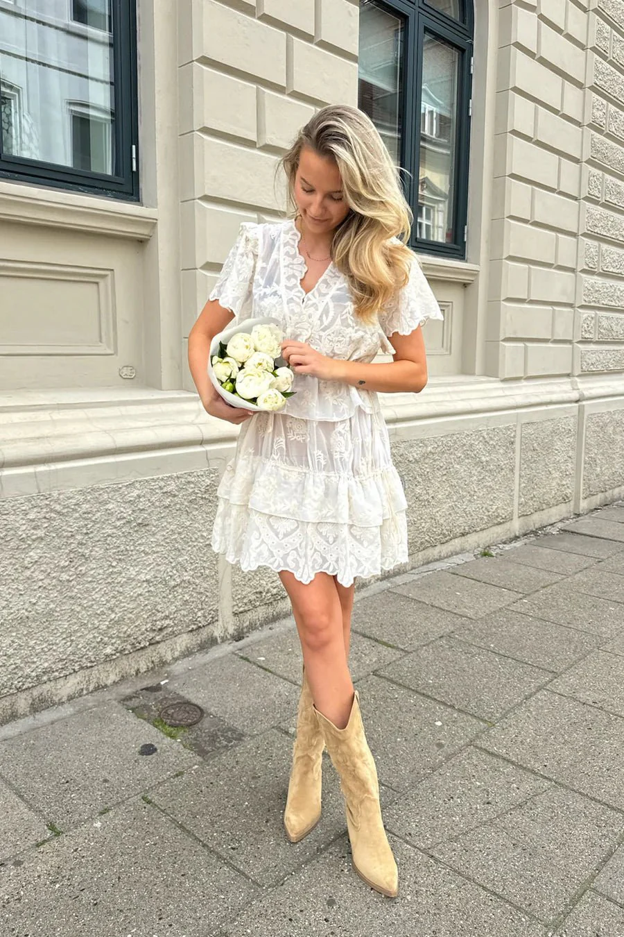 Ellinoric Lace Layer Dress Vintage White - Image 4
