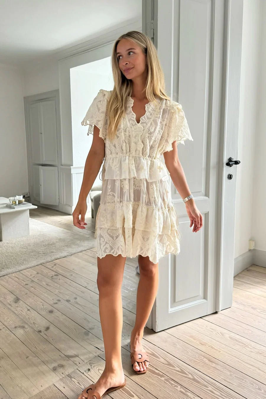 Ellinoric Lace Layer Dress Vintage White - Image 9