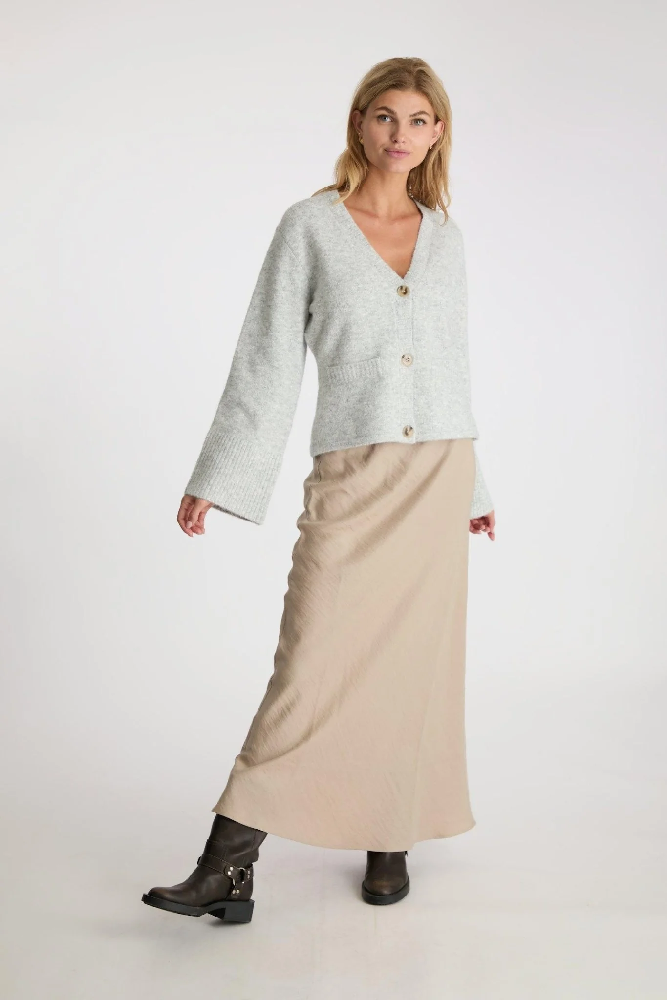 Pixie Knit Cardigan Light Grey Melange - Image 2