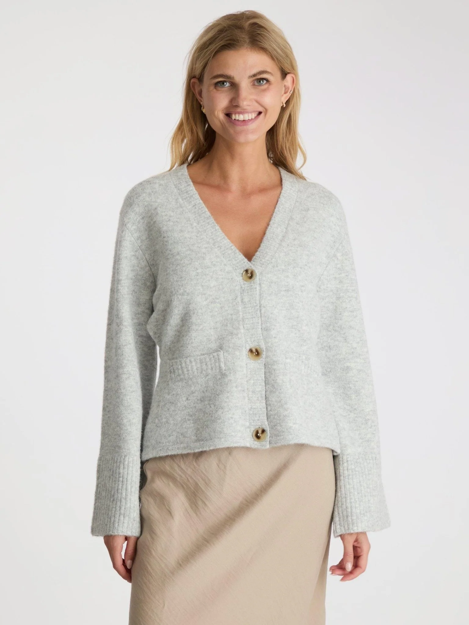 Pixie Knit Cardigan Light Grey Melange - Image 3