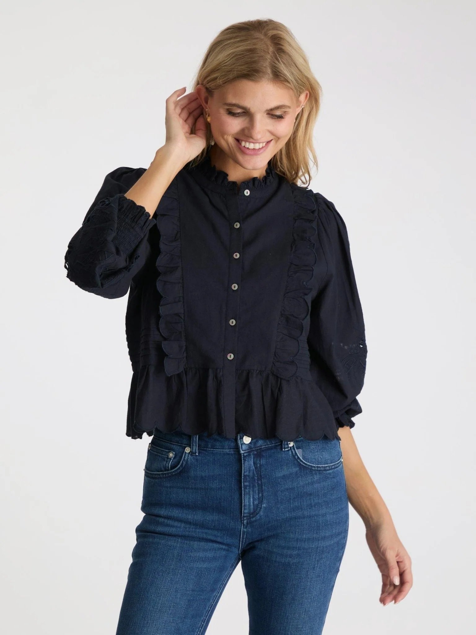 Petrine Embroidery Blouse Navy - Image 3