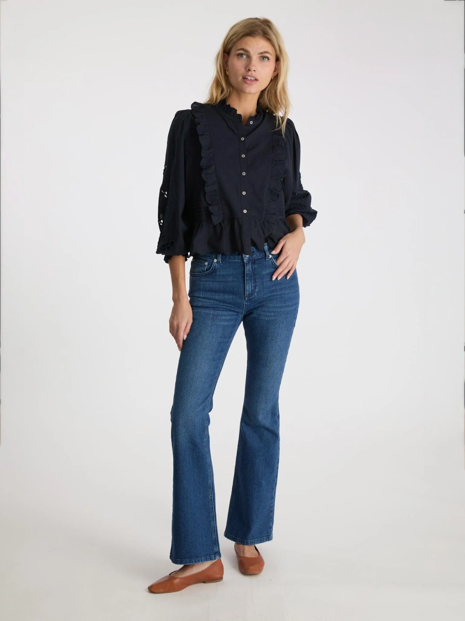 Petrine Embroidery Blouse Navy - Image 4