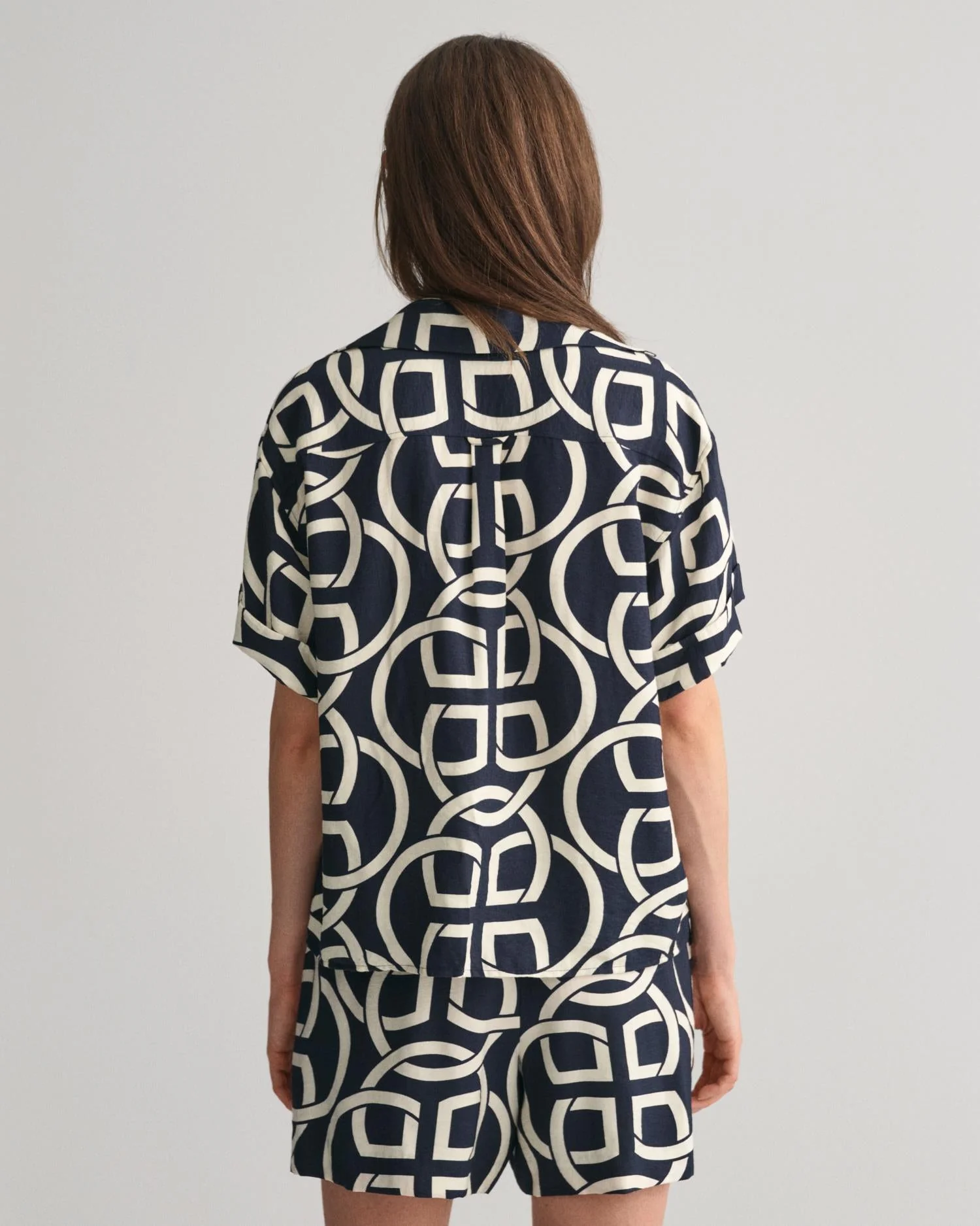 Relaxed Fit Monogram Print Popover Short Sleeve Shirt Evening Blue - Image 4