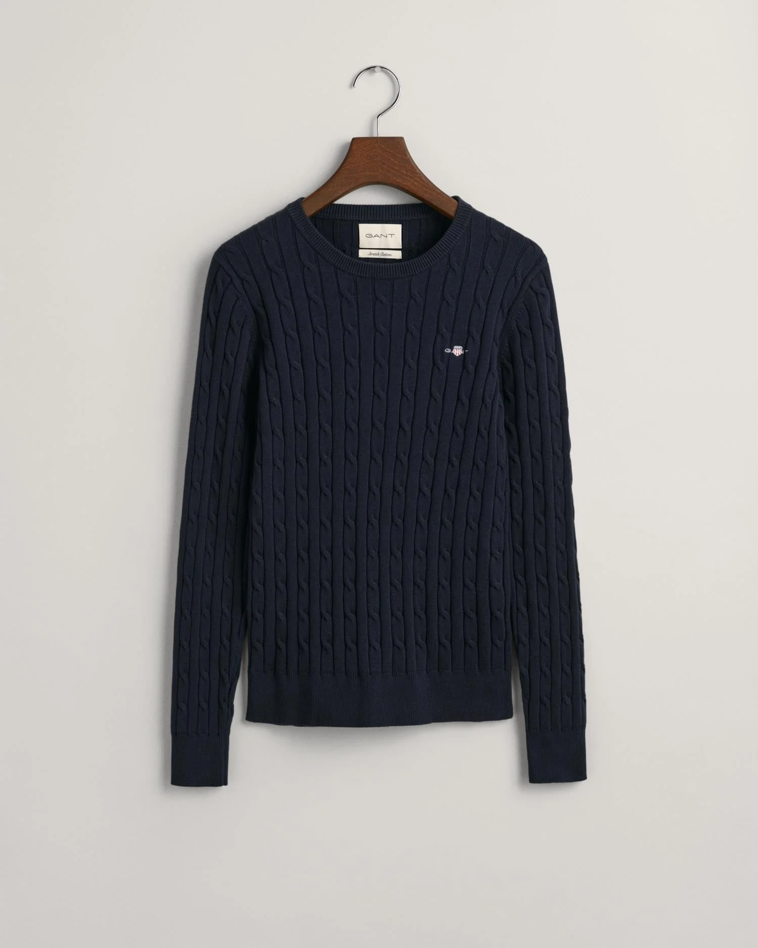 Stretch Cotton Cable Knit Crew Neck Sweater Evening Blue - Image 5