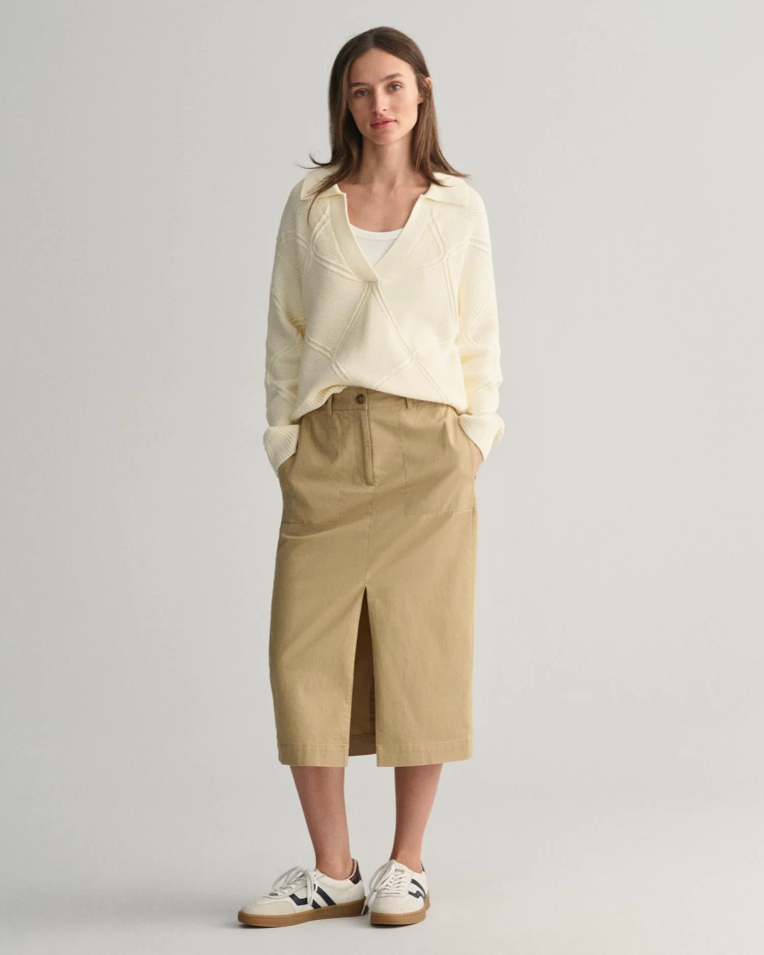 Chino Slit Skirt Dark Khaki - Image 3