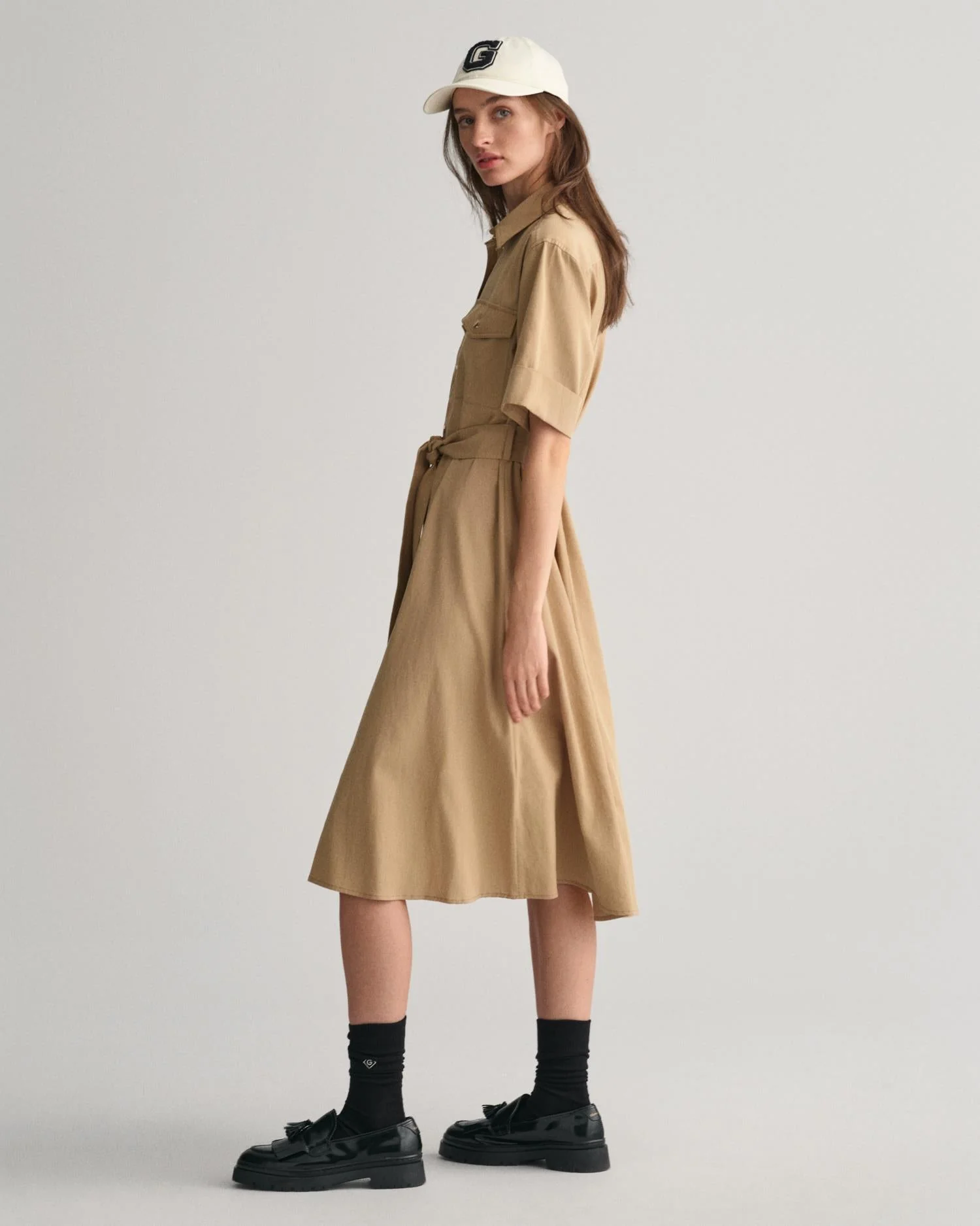 Utility Short Sleeve Shirt Dress Dark Khaki - Image 3
