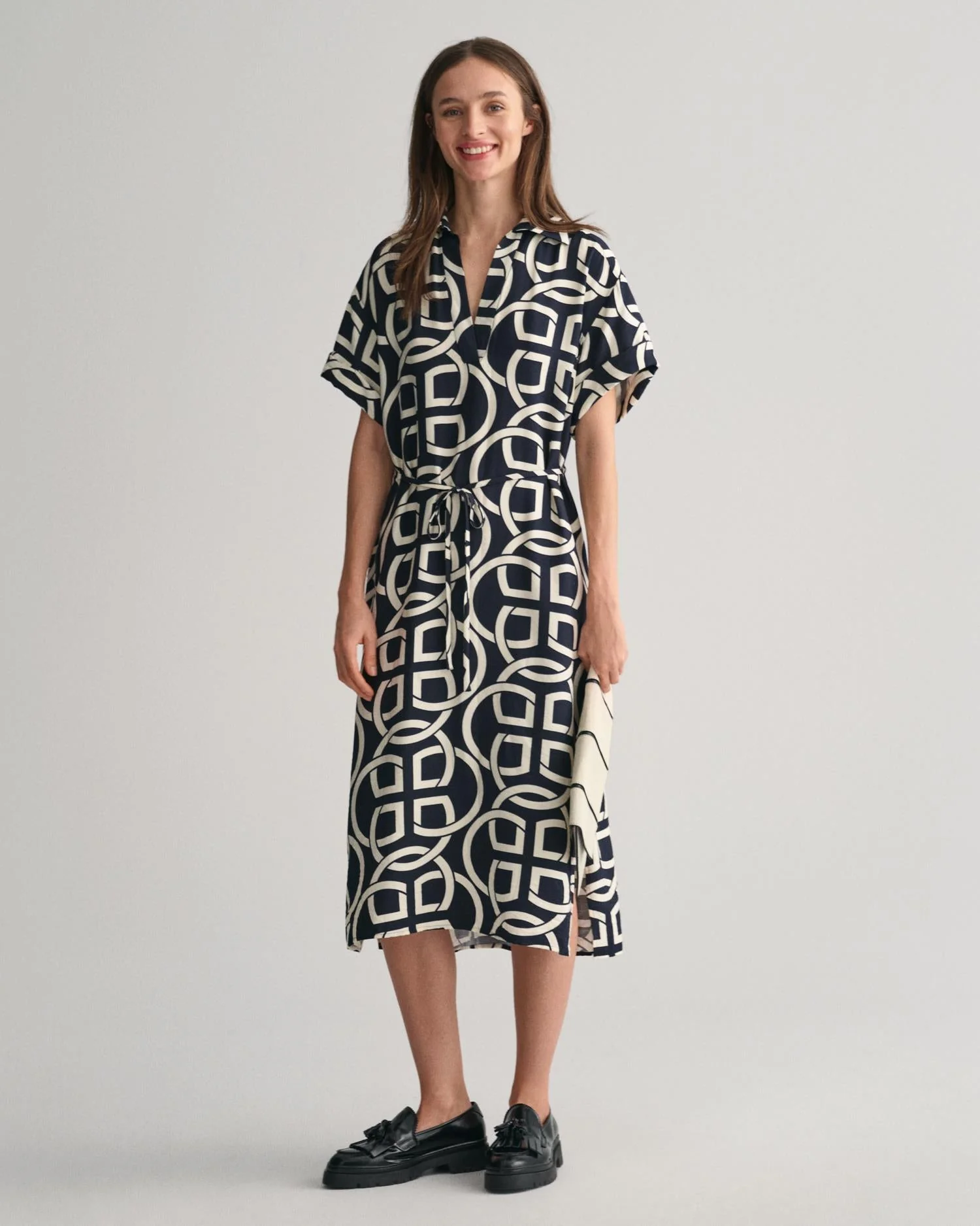 Monogram Print Short Sleeve Caftan Evening Blue