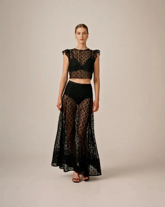 Lace Midi Skirt Black