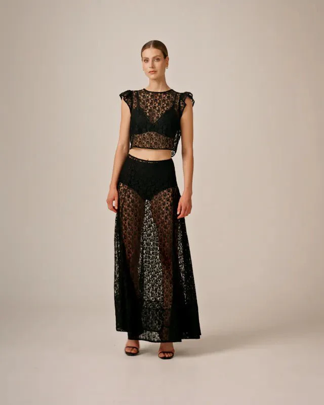 Lace Midi Skirt Black - Image 3