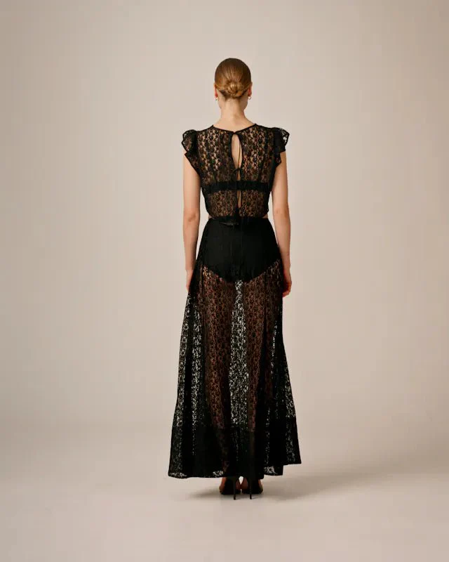 Lace Midi Skirt Black - Image 5