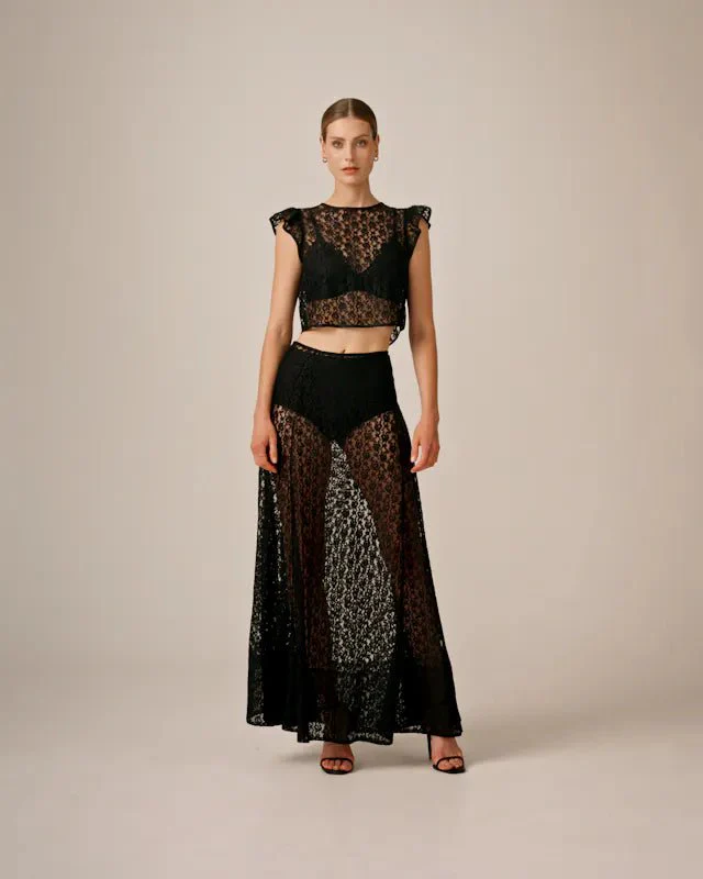 Lace Ruffle Top Black - Image 2