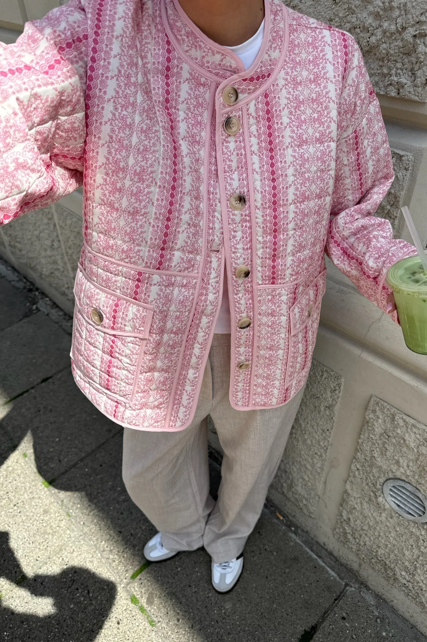 Emmyic Quilted Jacket Pink Flower Print - Image 2