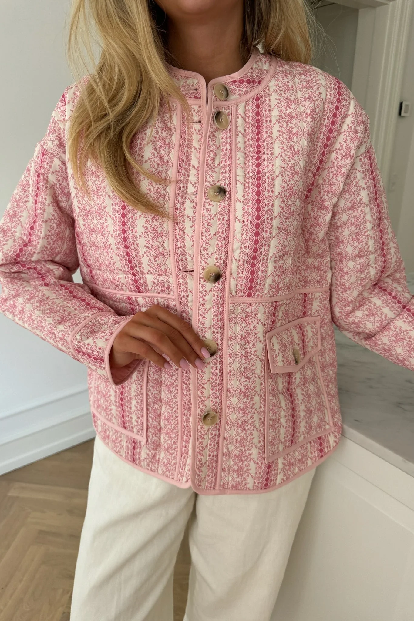 Emmyic Quilted Jacket Pink Flower Print - Image 6