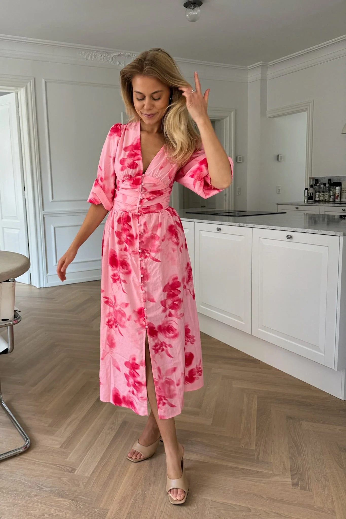 Adel Dress Abstract Pink Flower Print - Image 5