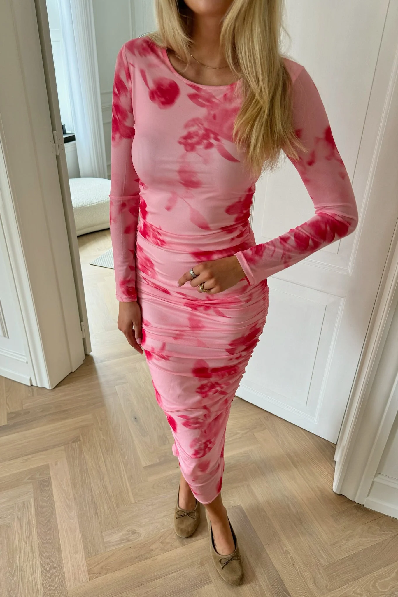Maiic Mesh Dress Abstract Pink Flower Print - Image 2