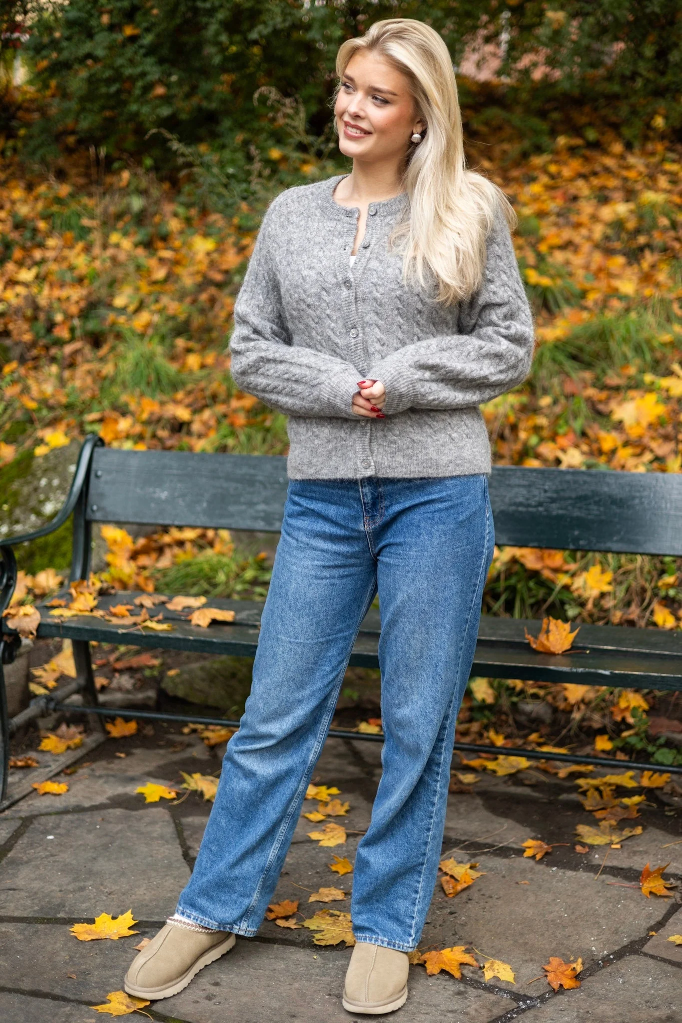 Yaslelu Ls Knit Cardigan Medium Grey Melange - Image 3