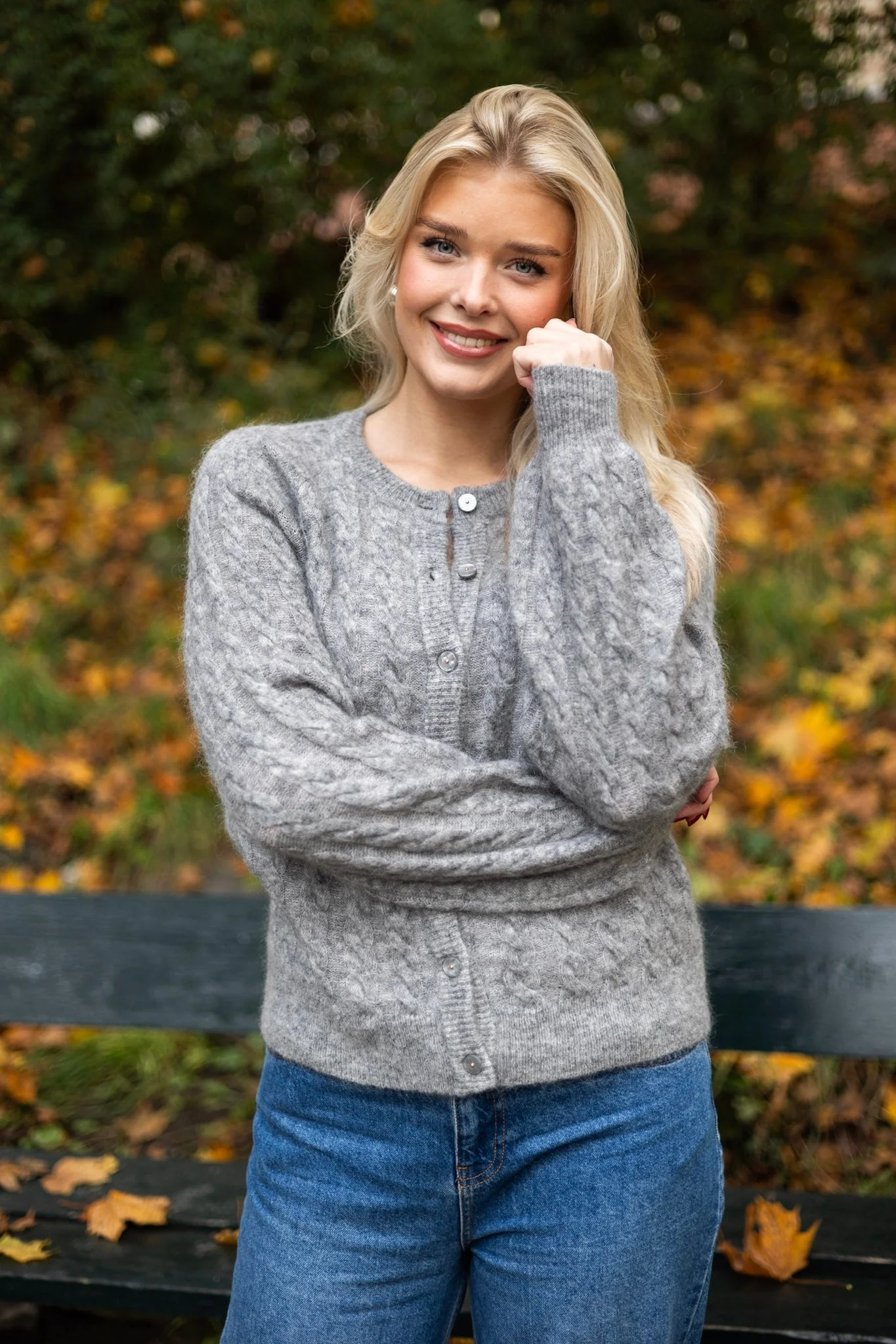 Yaslelu Ls Knit Cardigan Medium Grey Melange - Image 4