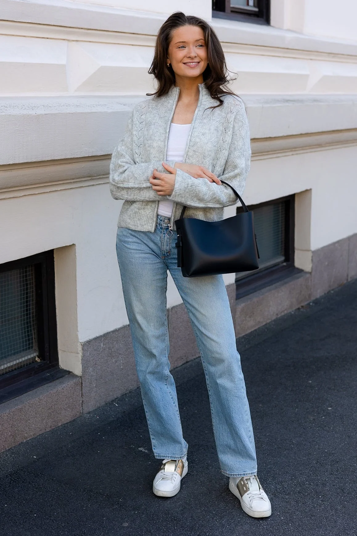 Vera Ls Knit Zip Cardigan Light Grey Melange - Image 11