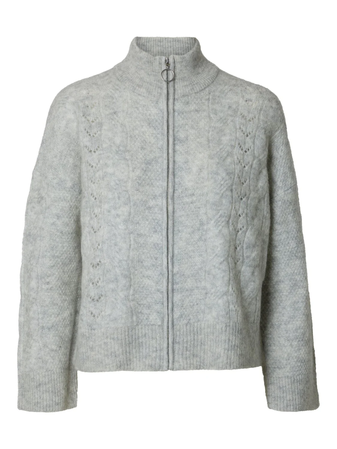 Vera Ls Knit Zip Cardigan Light Grey Melange - Image 2
