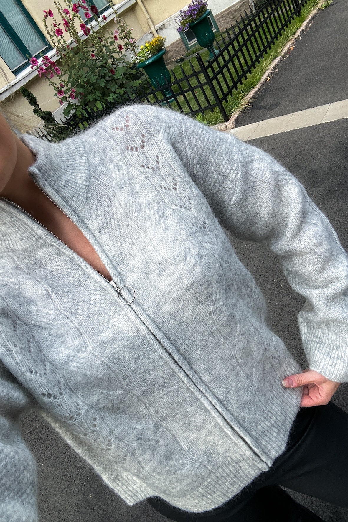 Vera Ls Knit Zip Cardigan Light Grey Melange - Image 4