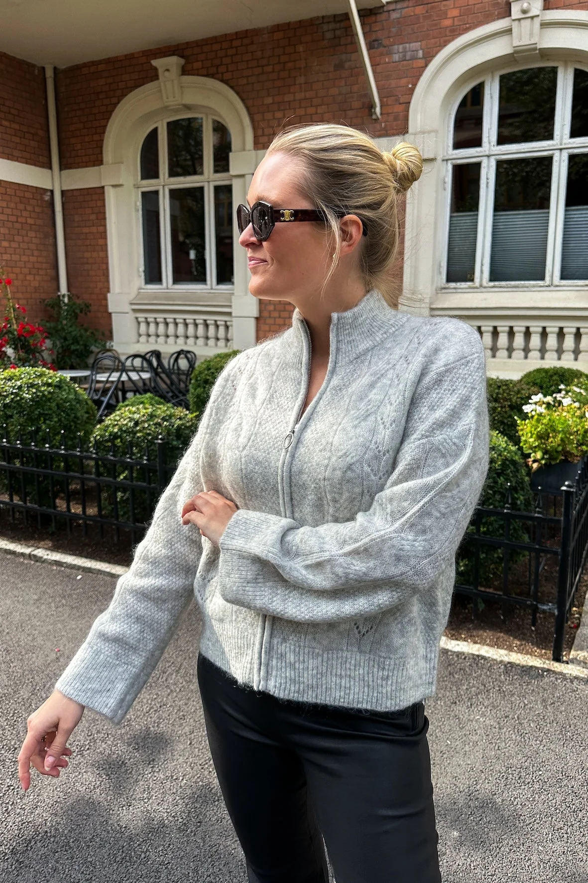 Vera Ls Knit Zip Cardigan Light Grey Melange - Image 7