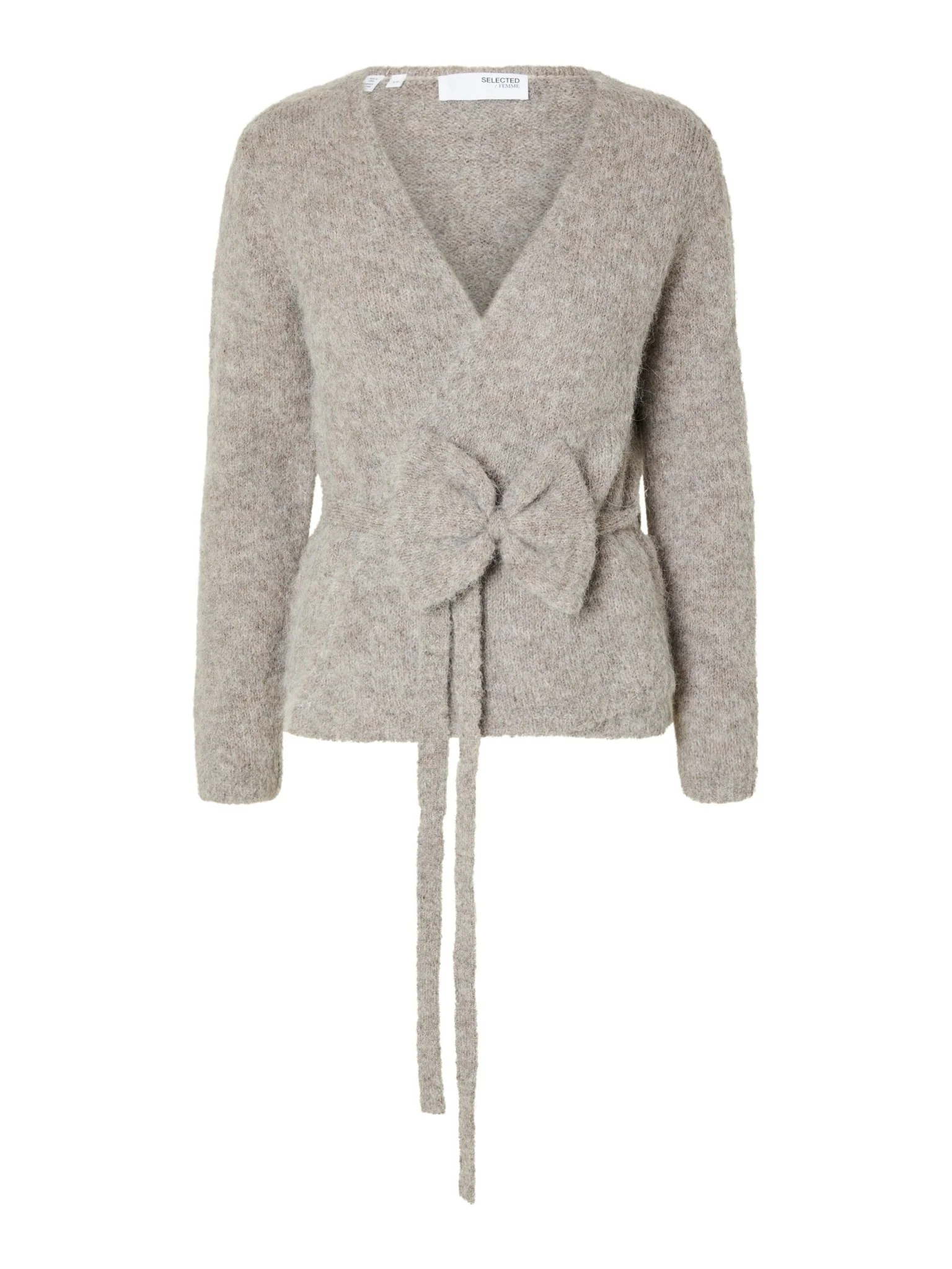 Gabella Ls Knit Bow Cardigan Steel Gray Melange